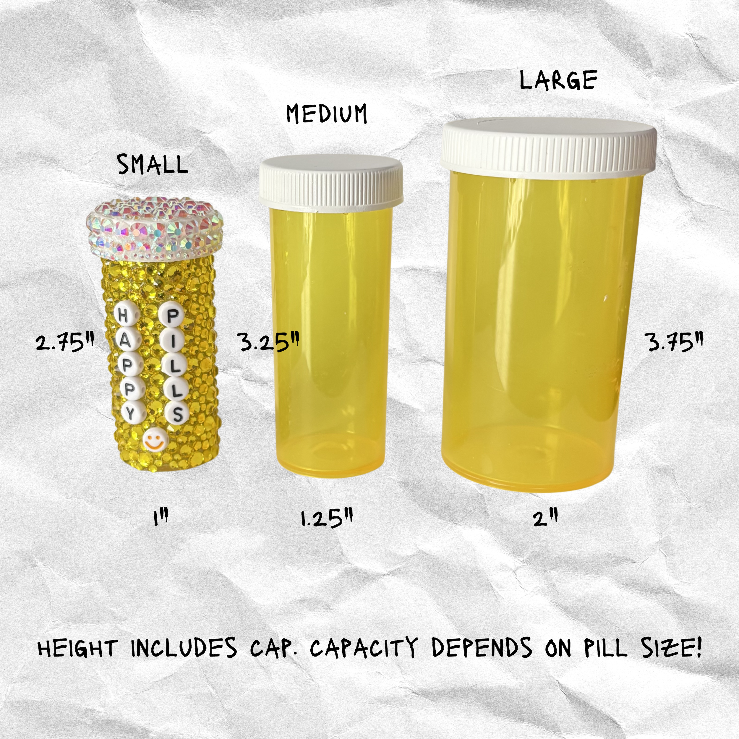 Yellow Rhinestoned Pill Bottle
