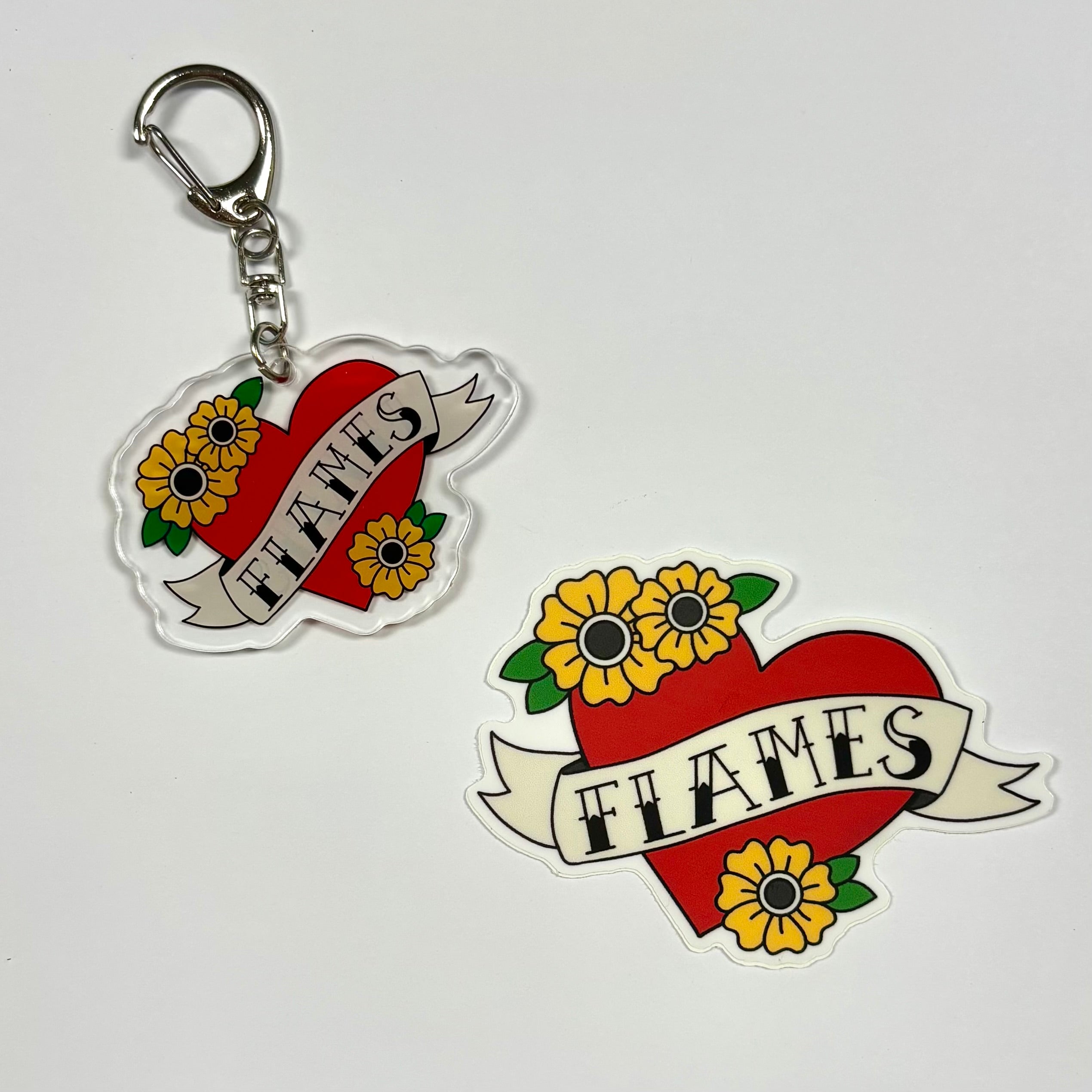 Flames Hockey Vinyl Sticker & Acrylic Keychain