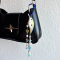 Blue & Yellow Fishing Lure Keychain with Flowers