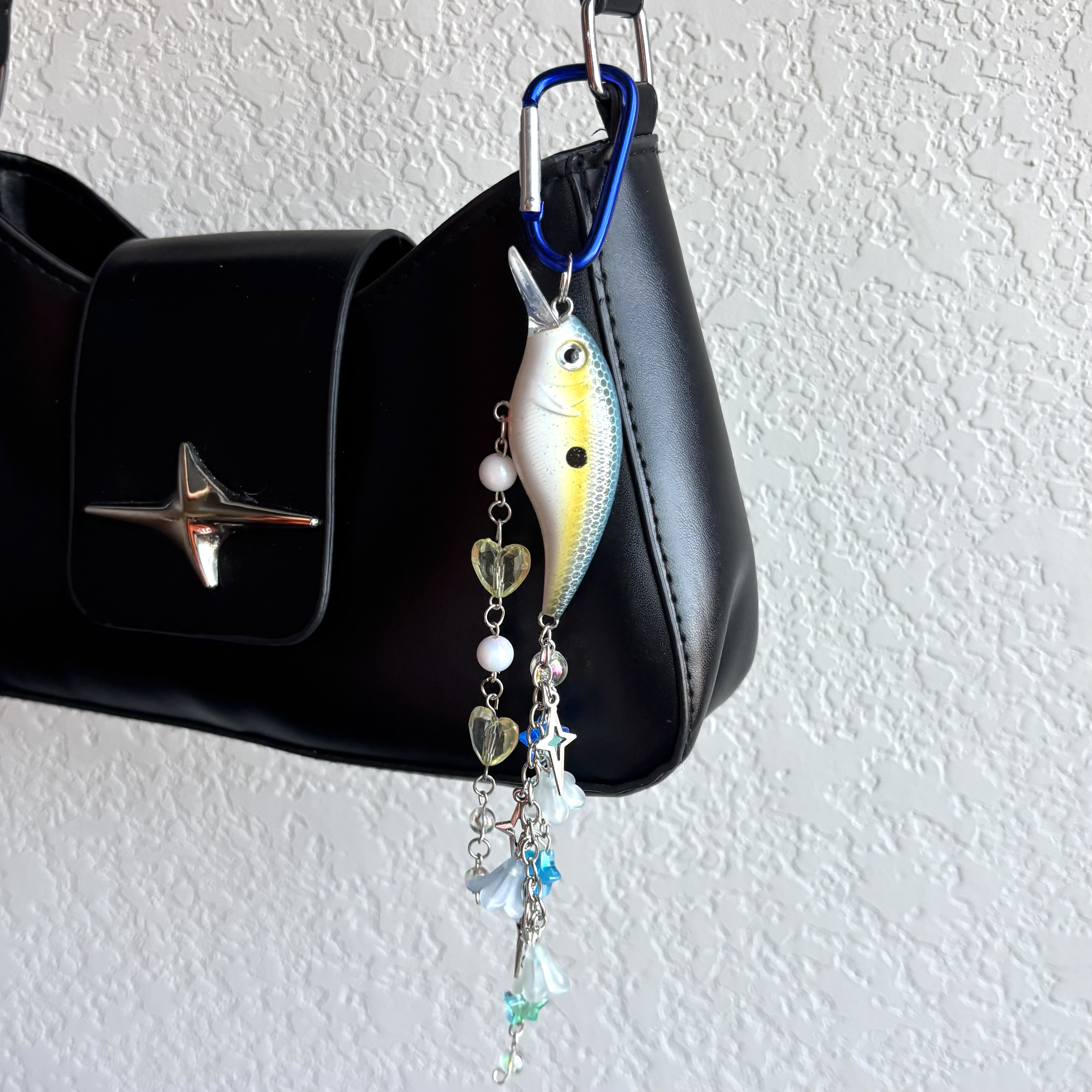 Blue & Yellow Fishing Lure Keychain with Flowers