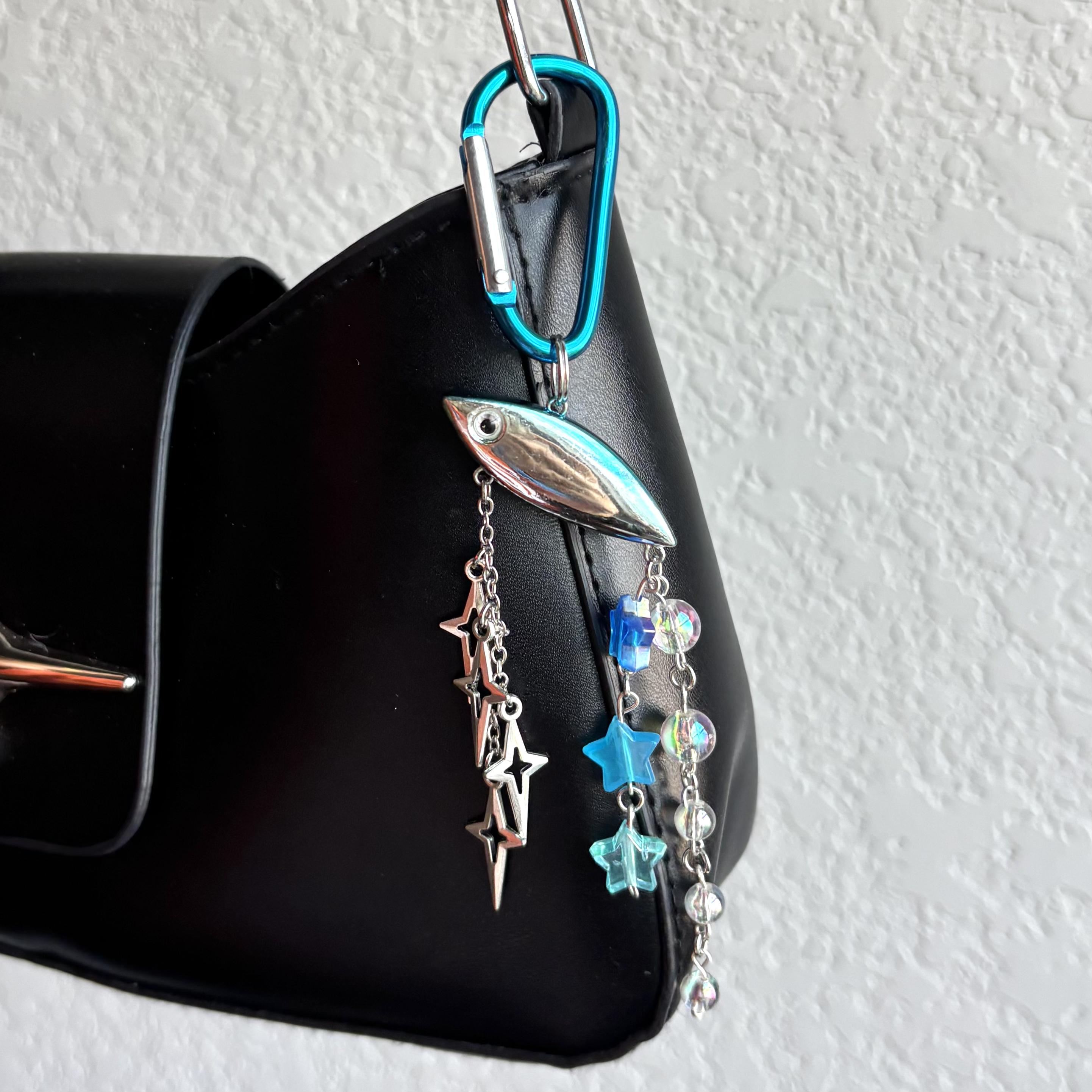 Mini Silver & Blue Fishing Lure Keychain with Stars