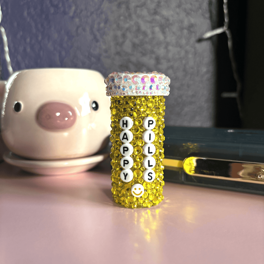 Yellow Rhinestoned Pill Bottle